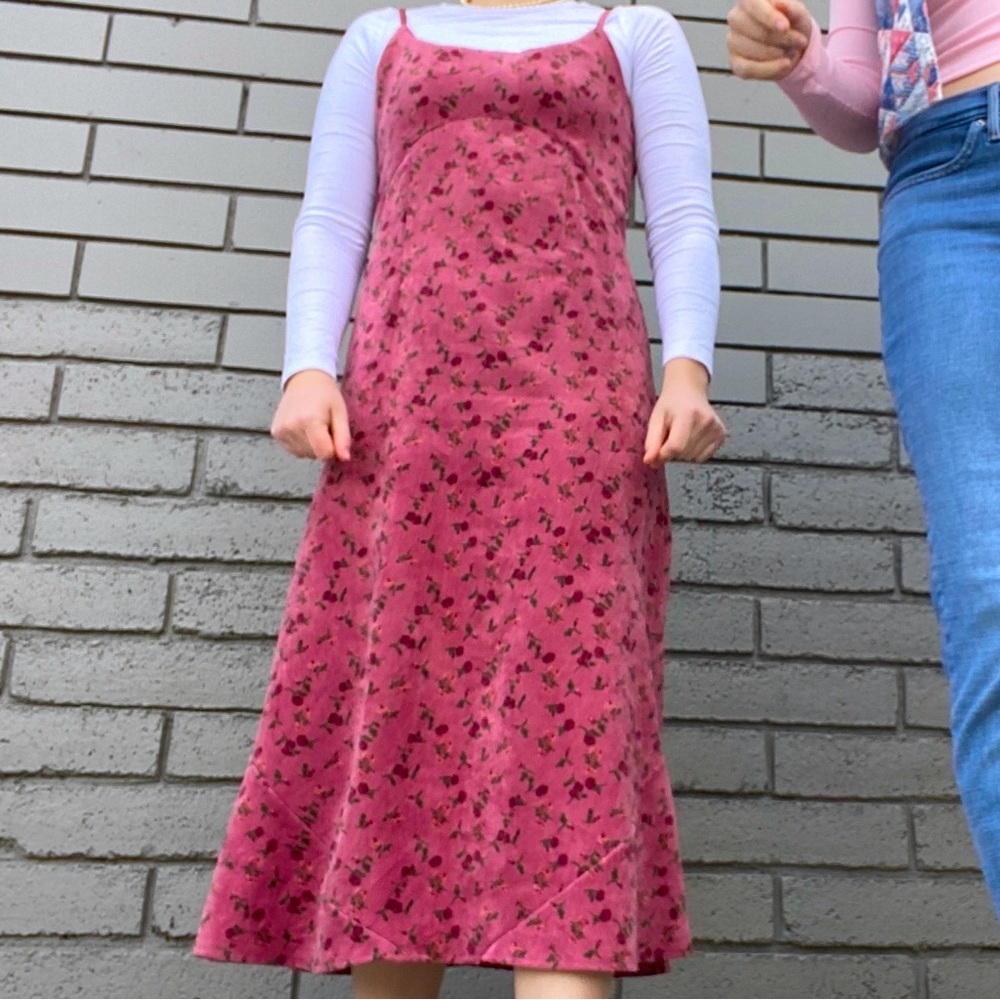 🌸pink floral corduroy dress🌸